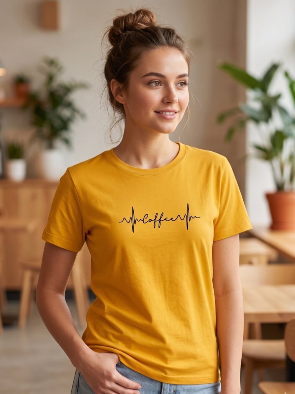 NWT | YITAN Yellow Coffee Heartbeat Graphic Short Sleeve Tee XL